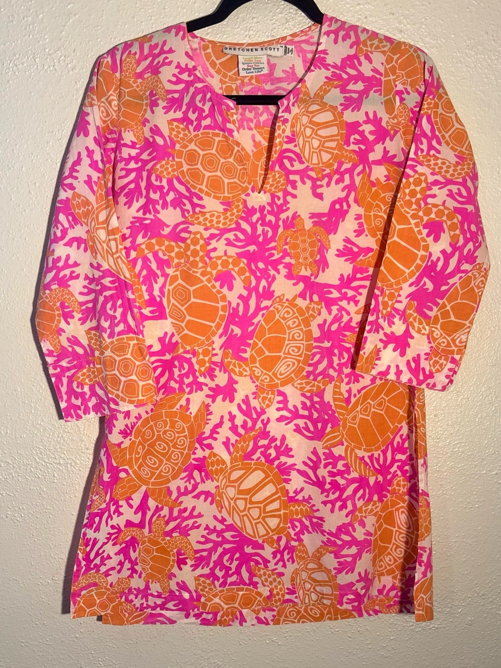 Gretchen Scott Women’s Size S Pink/Orange/ White Split Neck Tunic